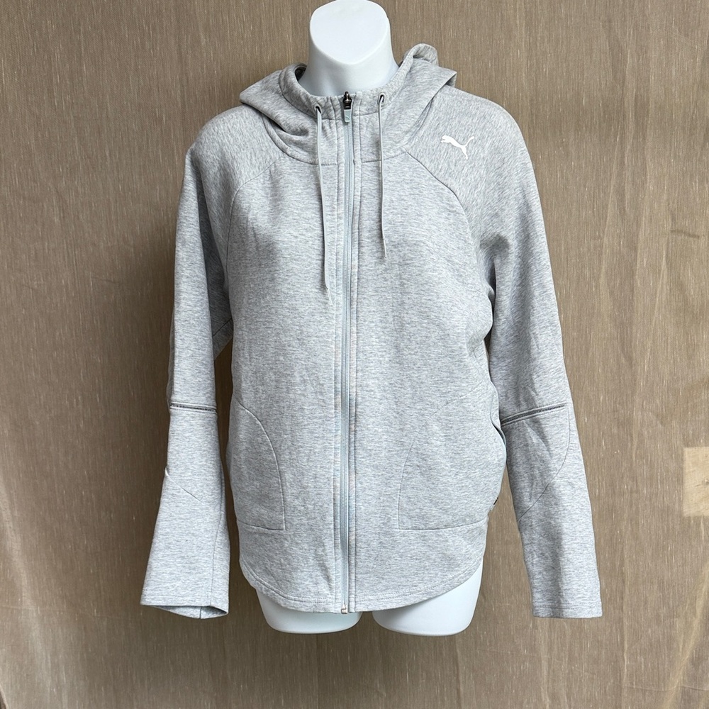 Puma Light Gray Zip-Up Hooded Jacket